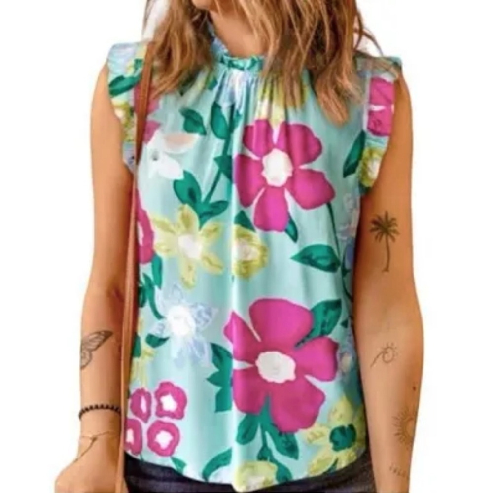 NEW Floral mint green ruffle sleeve summer top 3x